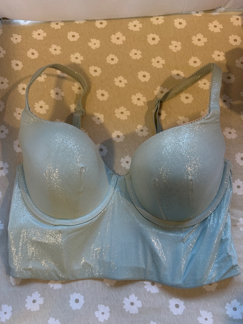 VICTORIAS SECRET Sparkle Longline Bra in Light Blue